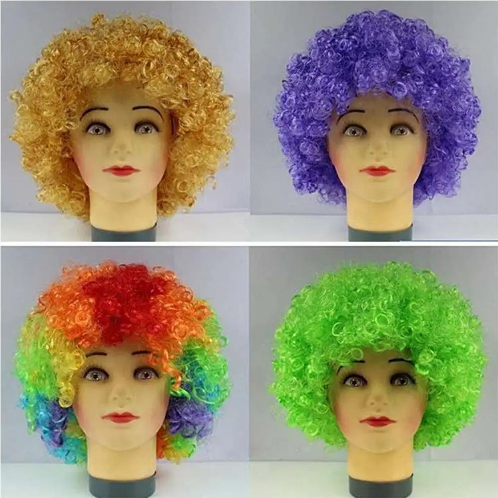Unisex Adult Various Coloured Rainbow Circus Curly Black Afro Curly Wig Adult Fancy Dress Disco