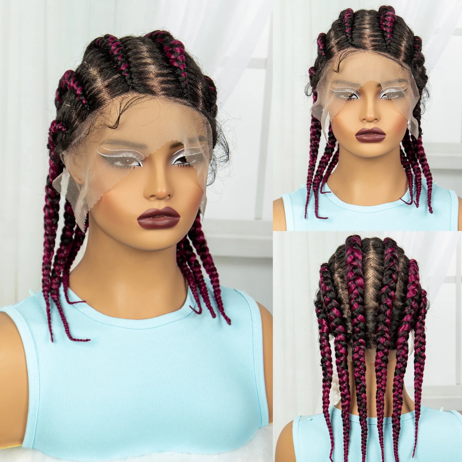 Short Cornrow Braided Wigs Synthetic Full Lace Braids Wig Lace Frontal Braiding Hair Wigs With Baby Hair for Black Women