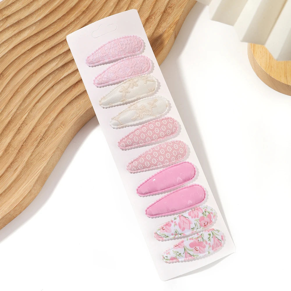10Pcs/Lot Fresh Print Cotton Alloy Hair Clips for Kids Fabric Plaid BB Hairpins Girl Hairgripe Headwear Baby Hair Accessories