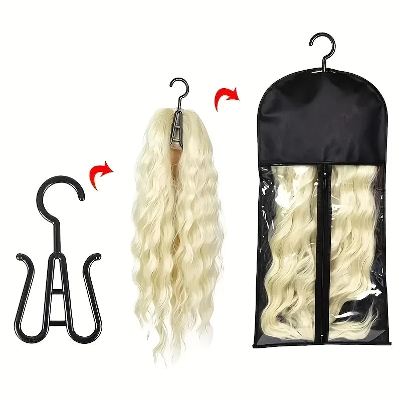 Wig Storage Bag Set 2pcs, organize & store wigs with 1 large pouch & 1 hangers. Essential tool.