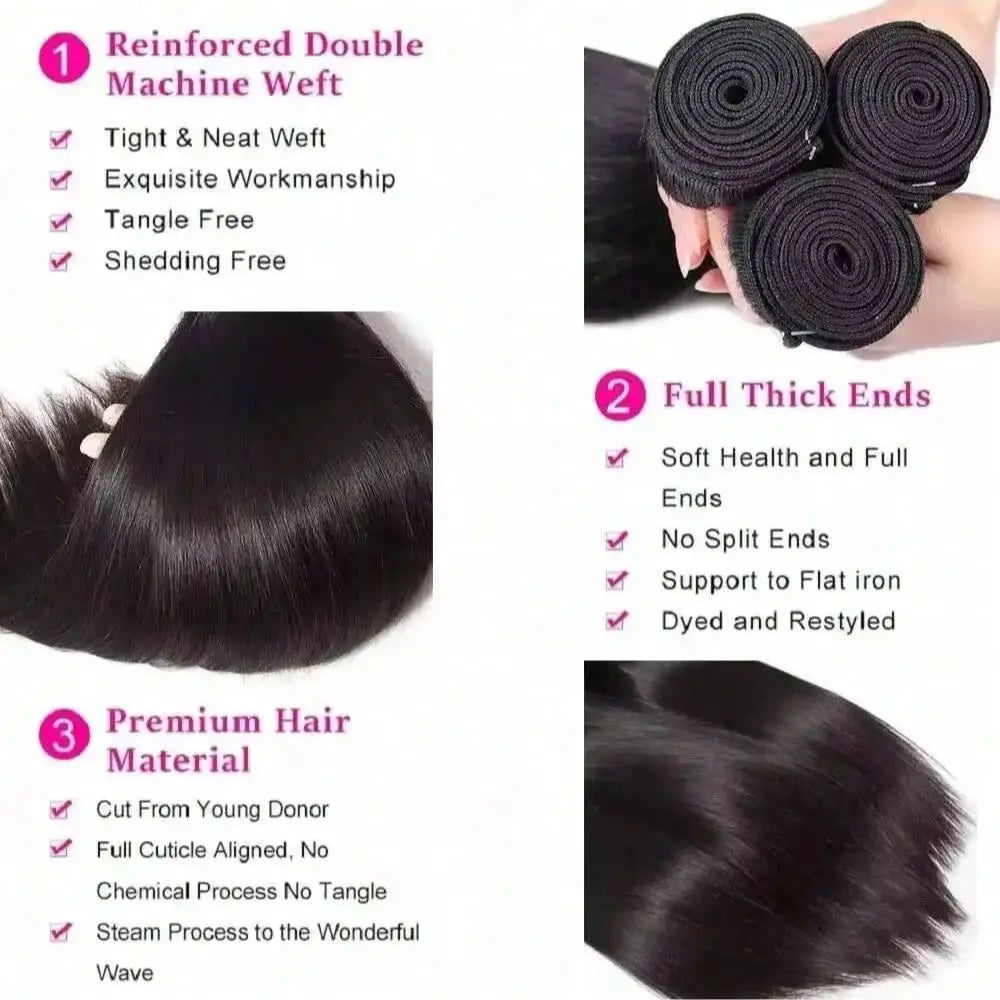 12A Bone Straight Human Hair Bundles Unprocessed Brazilian Virgin Hair 32 Inch Raw Hair Double Bundles Weave Extensions