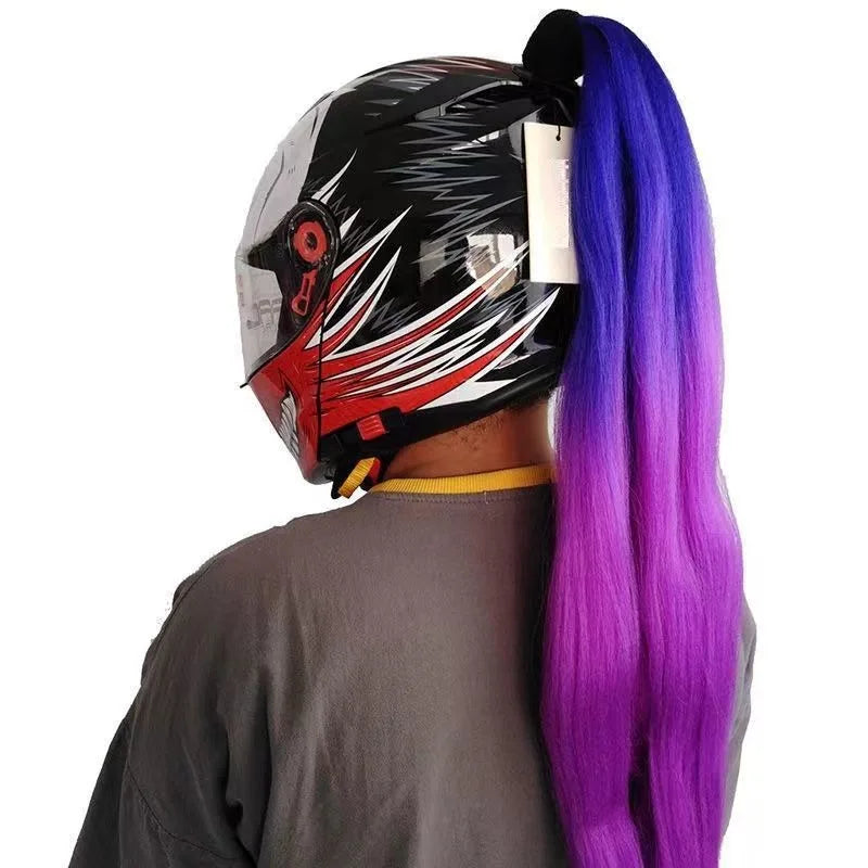 Knight style braided helmet wig - Neutral ponytail accessory for motorcycle, skiing, and bicycle helmets - Role playing
