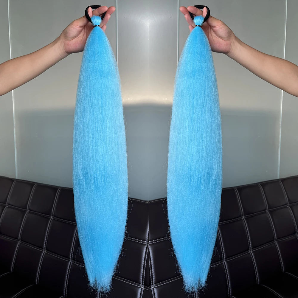 Synthetic 2Pcs Straight Ponytail With Elastic Hair Tie Colorful Braiding Ponytail Hair Extensions Hair Accessories For Women