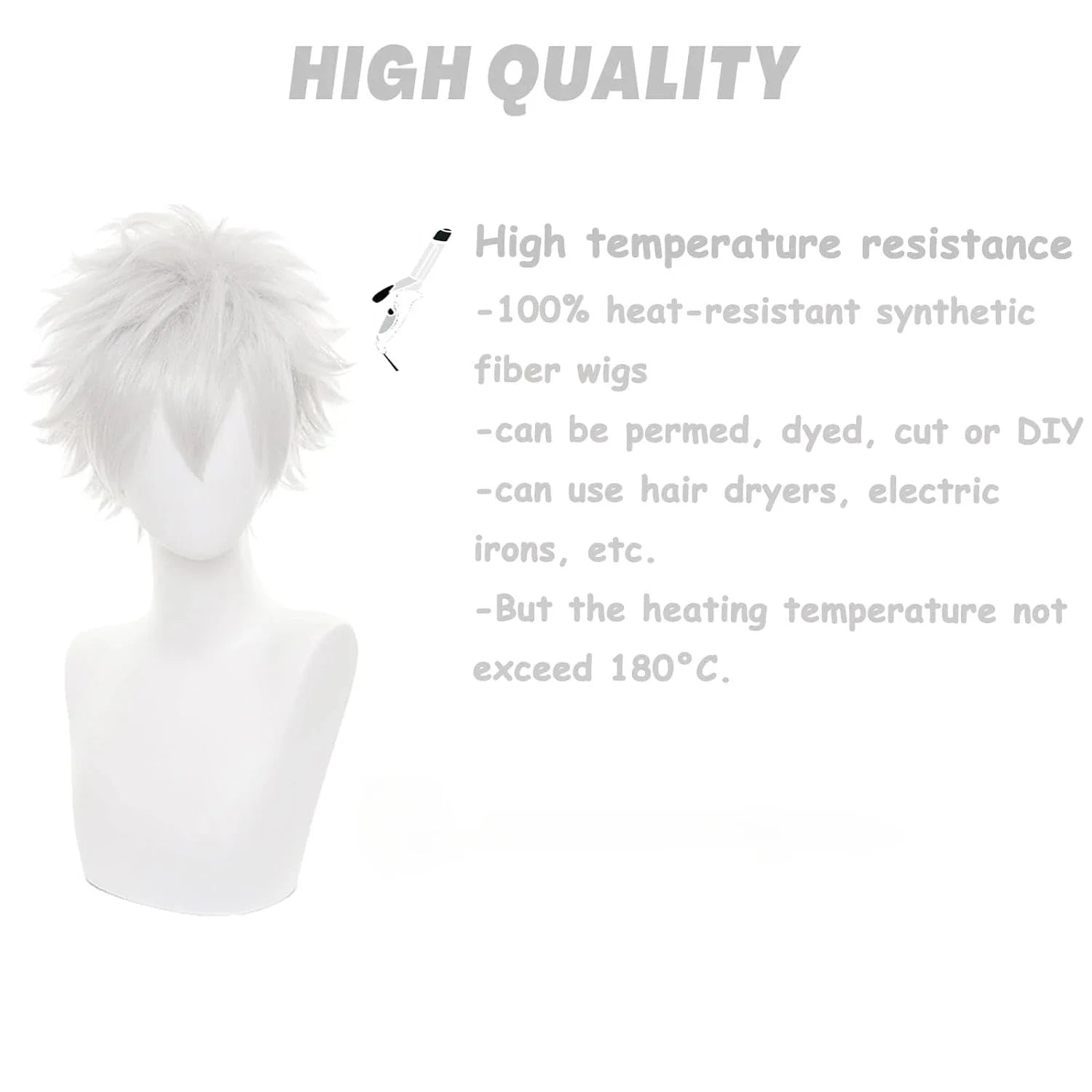 White Short Wig for Boy White Wig Cosplay Wig 4inch Straight Wavy Cosplay Wig for Men Synthetic Wig
