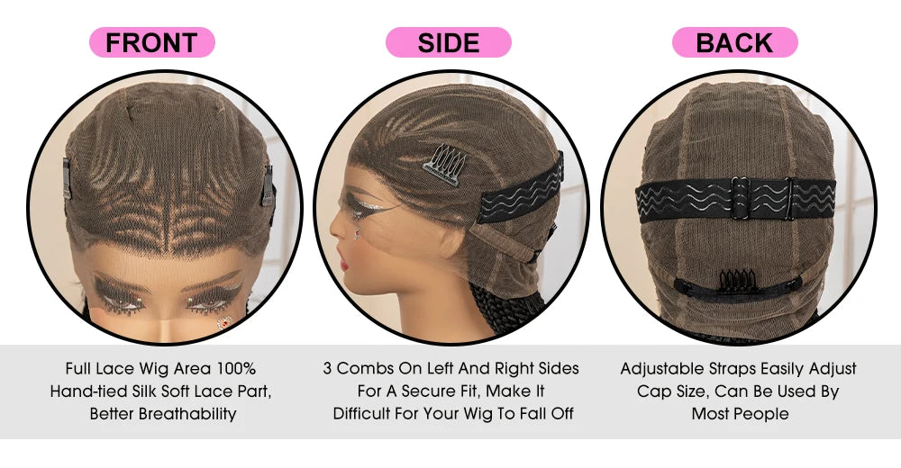 African Braided Hair Wigs Synthetic Full Lace Cornrow Knotless Box Braiding Wigs for Black Women Lace Frontal Crochet Braids Wig