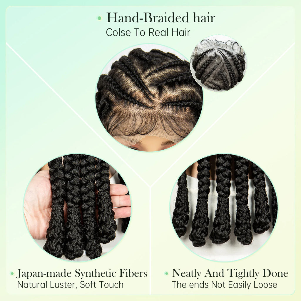 16inch Cornrow Braided Wig Knotless Lace Frontal Braids Wig Synthetic Full Lace Braided Wigs with Baby Hair for Black Women