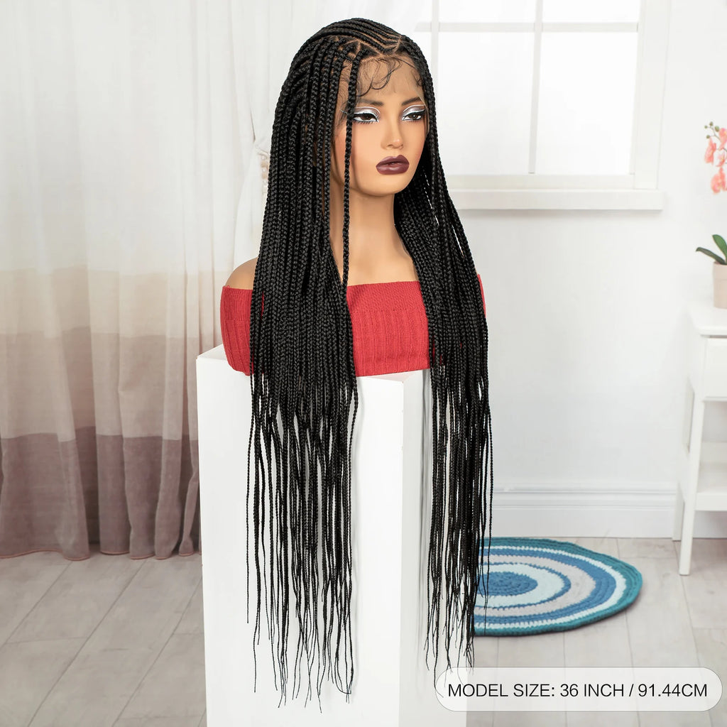 Cornrow Braided Wigs 36in Synthetic Full Lace Braiding Hair Wigs Knotless Lace Frontal Braids Wig with Baby Hair for Black Women