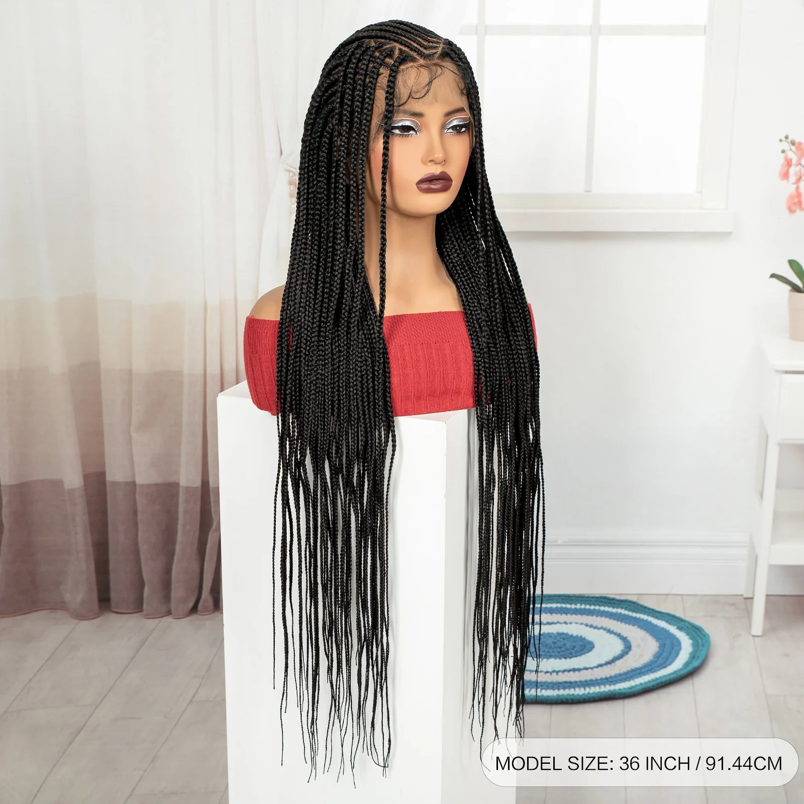 Cornrow Braided Wigs 36in Synthetic Full Lace Braiding Hair Wigs Knotless Lace Frontal Braids Wig with Baby Hair for Black Women