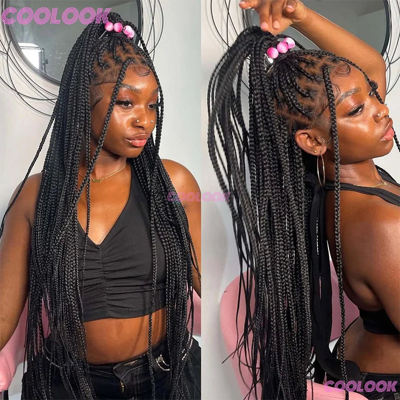 36" Synthetic Box Braided Wigs For Black Women Cornrow Braids Lace Wigs Braids African Wigs