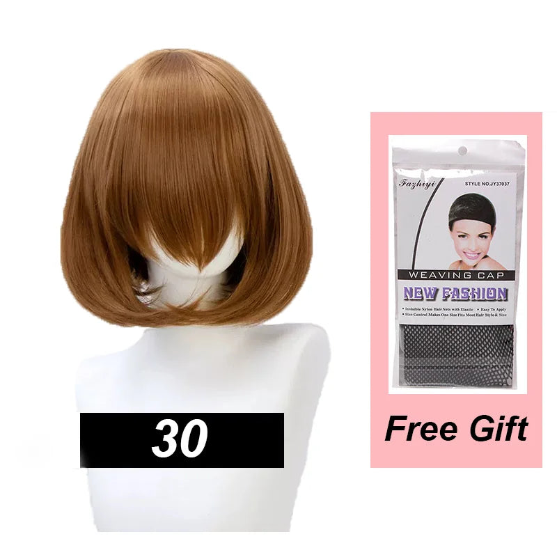 Snoya 35cm Synthetic short bob straight hair with trimmable bangs Lolita pink green blonde red cosplay wigs for women+wig cap