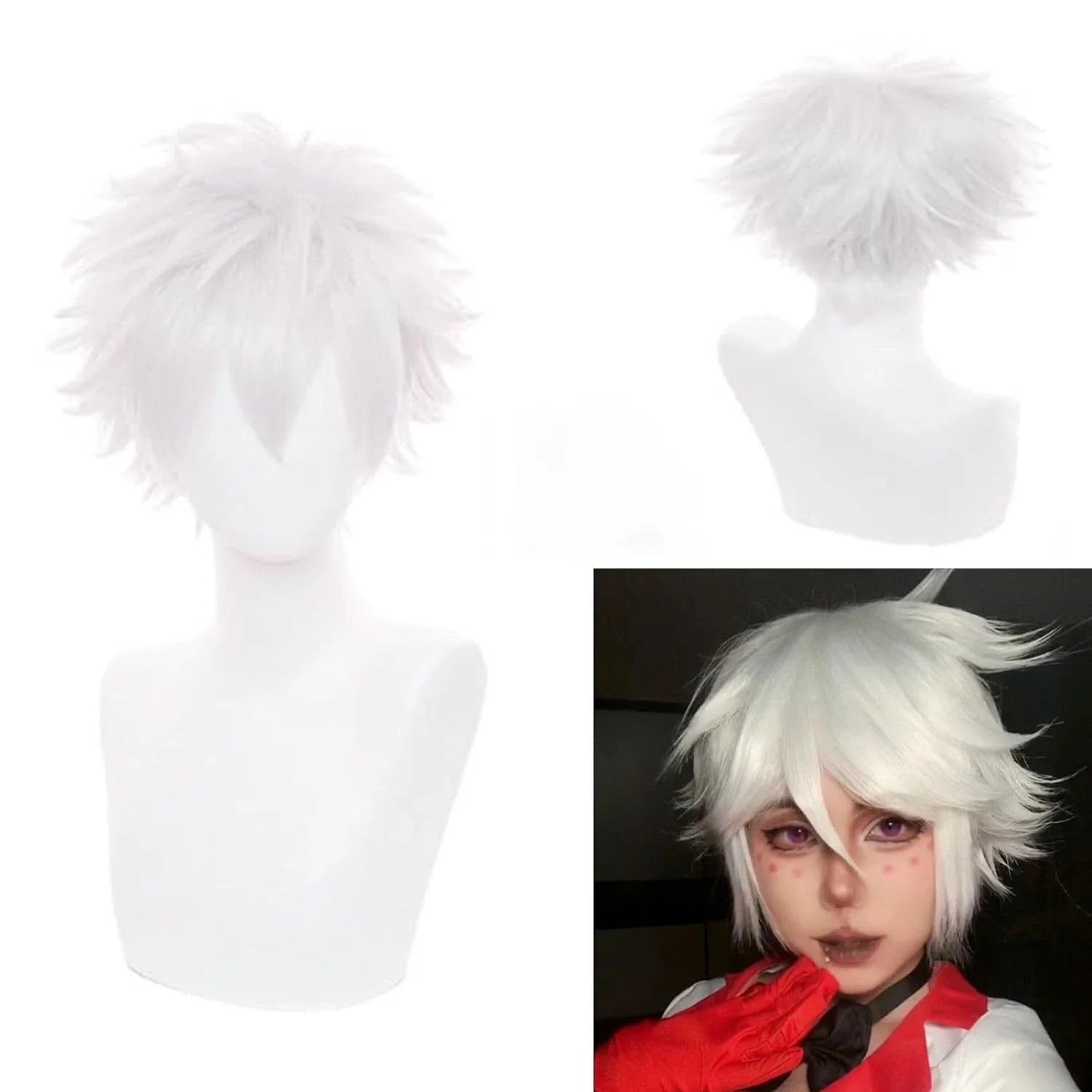 White Short Wig for Boy White Wig Cosplay Wig 4inch Straight Wavy Cosplay Wig for Men Synthetic Wig