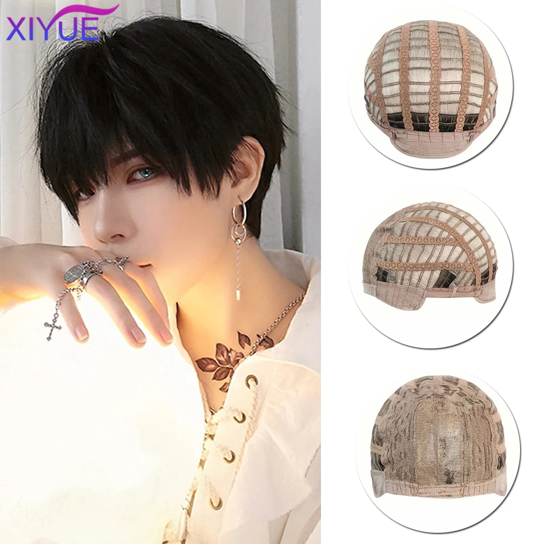 Short Synthetic Men's Breathable Wig Brown Men Boy Short Straight Cosplay Men Party Black Heat Resistant Synthetic Hair Wig