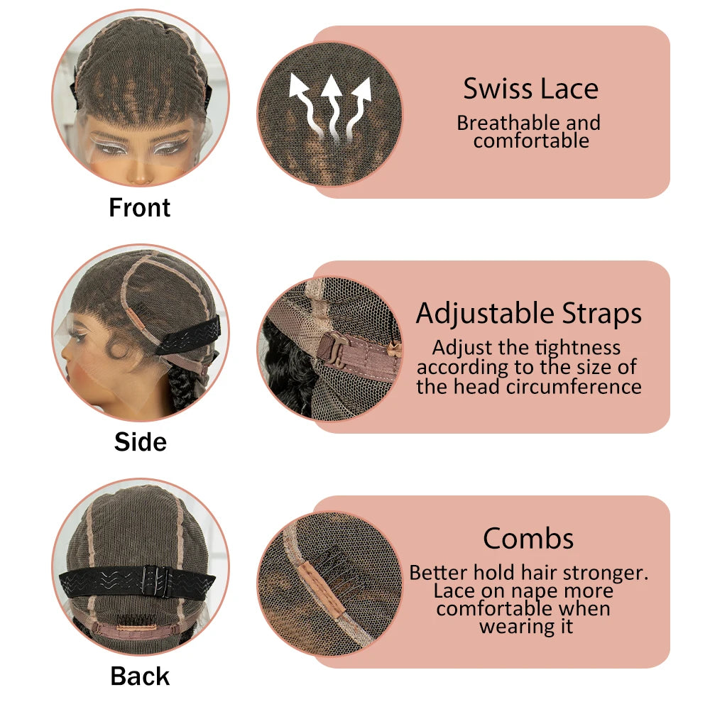 Handmade Cornrow Braided Wigs 36Inch Synthetic Lace Frontal BraidingHair Wigs Knotless Braids Wigs for Black Women