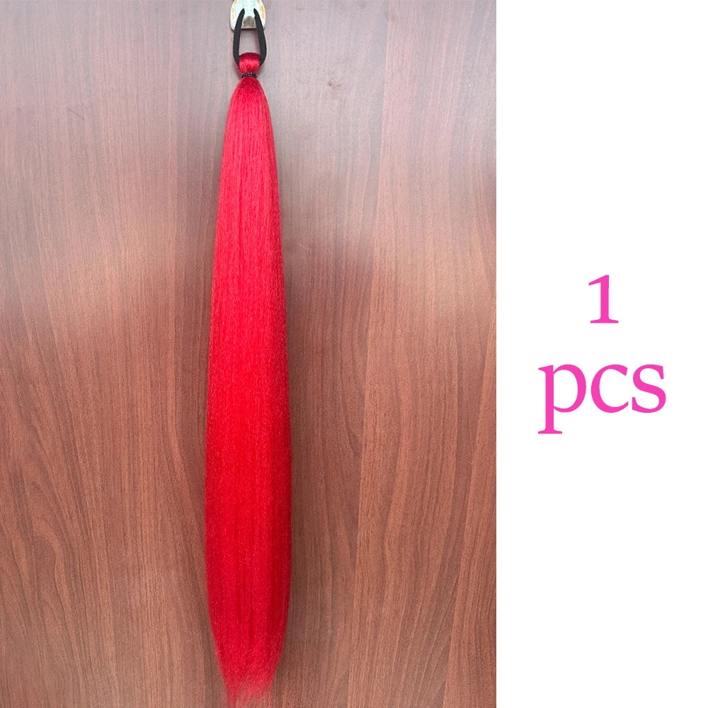 Synthetic Colorful Ponytail Extension 2Pcs Long Straight DIY Braided Pony Tail Hairpiece with Rubber Band Women Hair Accessories
