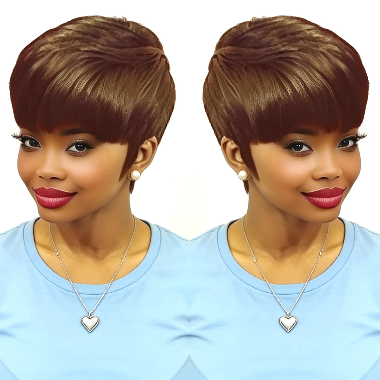 Human Hair Wigs for Women with Bangs 150% Density Straight Hair, Short Pixie Cut Human Hair Wig, Full Machine Made for Daily Wea
