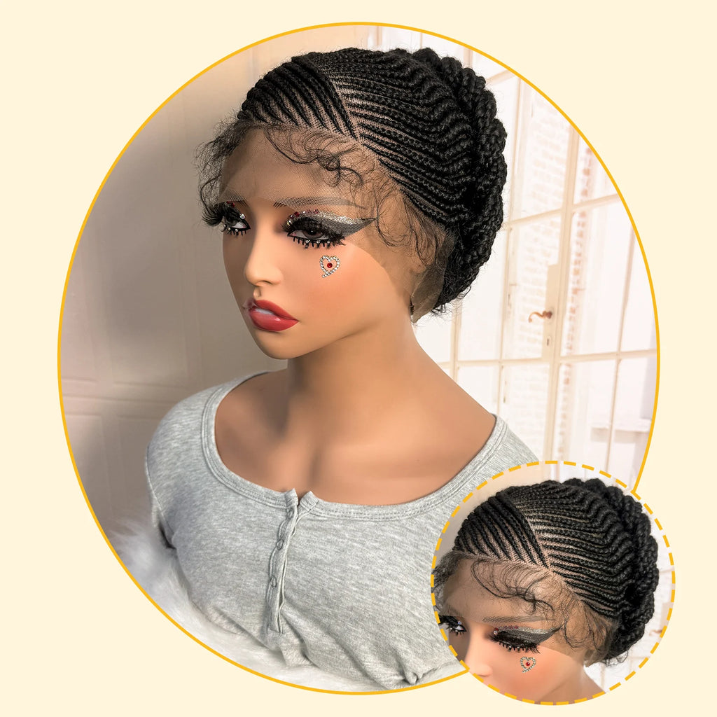Short Full Lace Braiding Wig Synthetic Cornrow Knotless Box Braided Wigs Natural African Bantu Braids Wig for Black Women