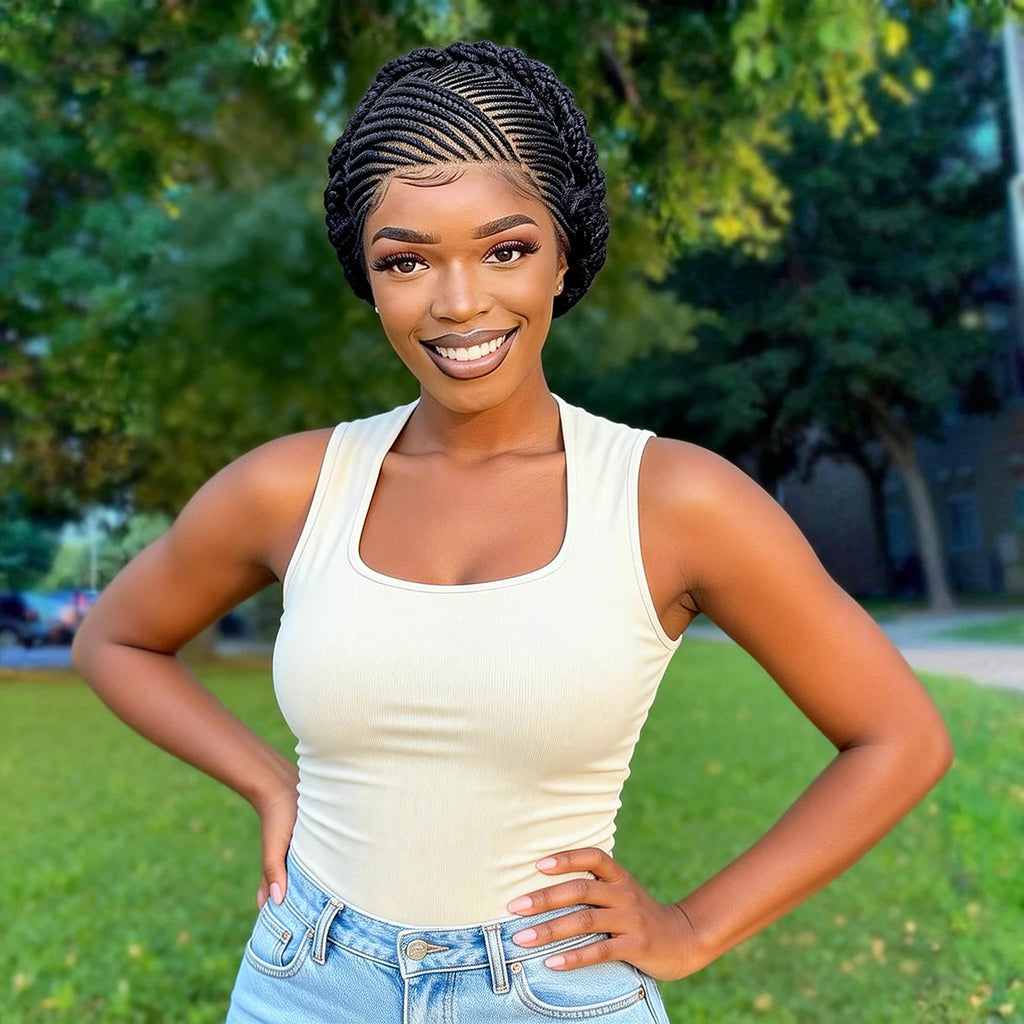 Bantu Braided Wigs Synthetic Cornrow Braids with Baby Hair Wigs for Black Women Transparent Full Lace Knotless Wigs