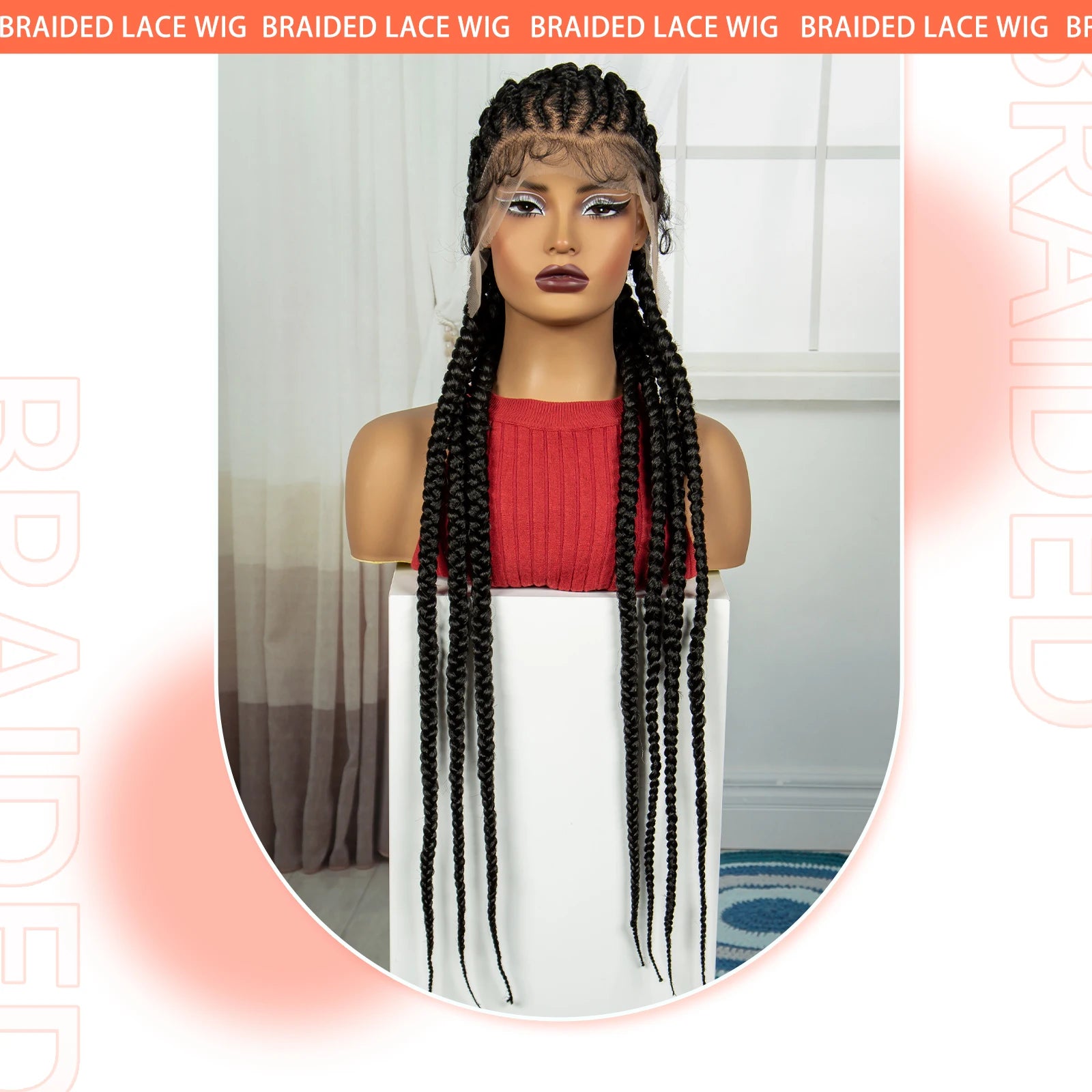 Handmade Cornrow Braided Wigs 36Inch Synthetic Lace Frontal BraidingHair Wigs Knotless Braids Wigs for Black Women