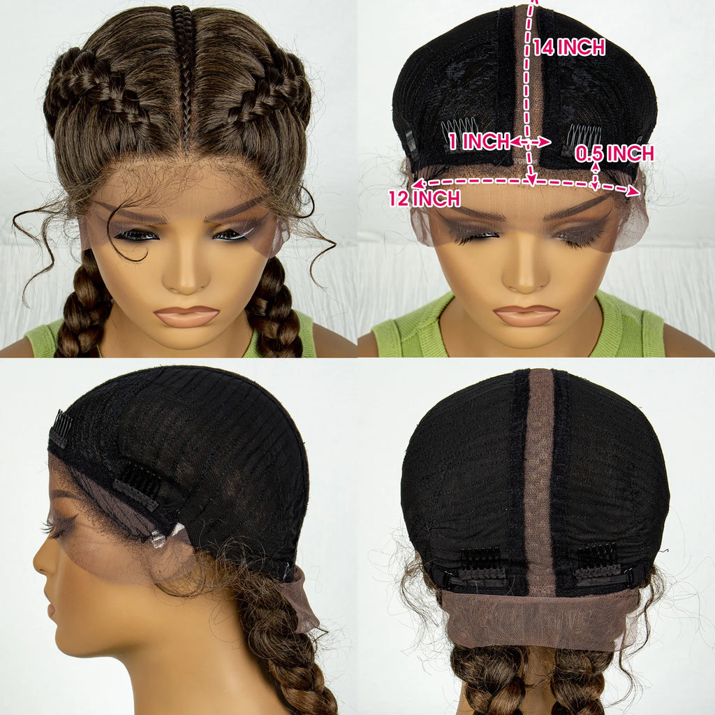 Synthetic Cornrow Braided Wigs with Curly Wave for Women Lace Frontal Afro Hair Braids Wig with Baby Hair for Girls 30 Inches