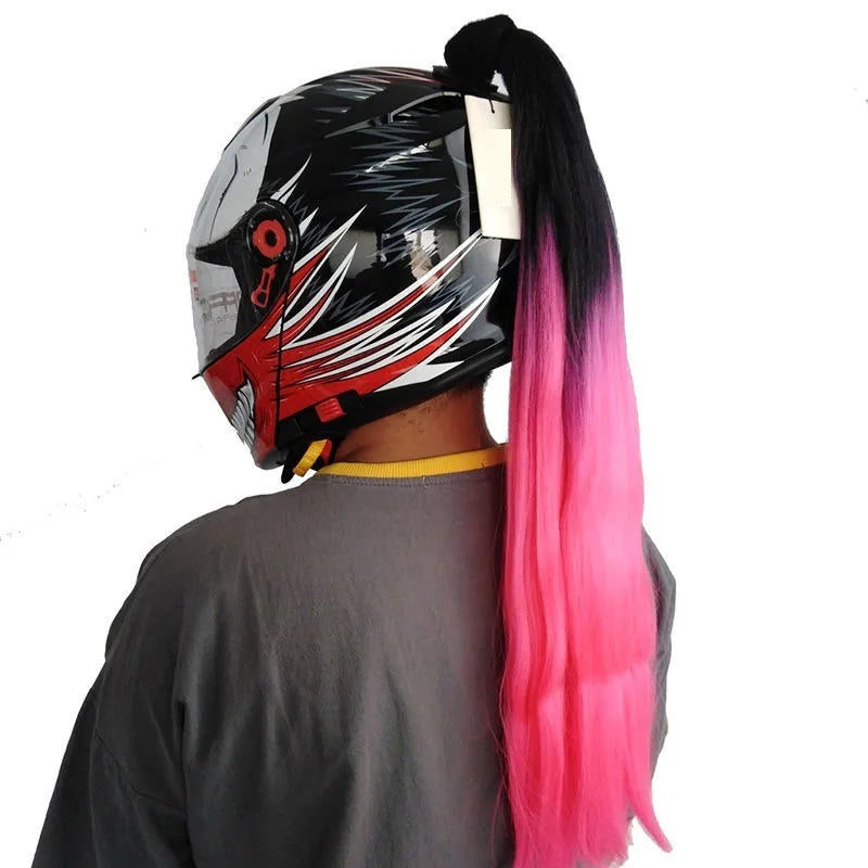 Knight style braided helmet wig - Neutral ponytail accessory for motorcycle, skiing, and bicycle helmets - Role playing