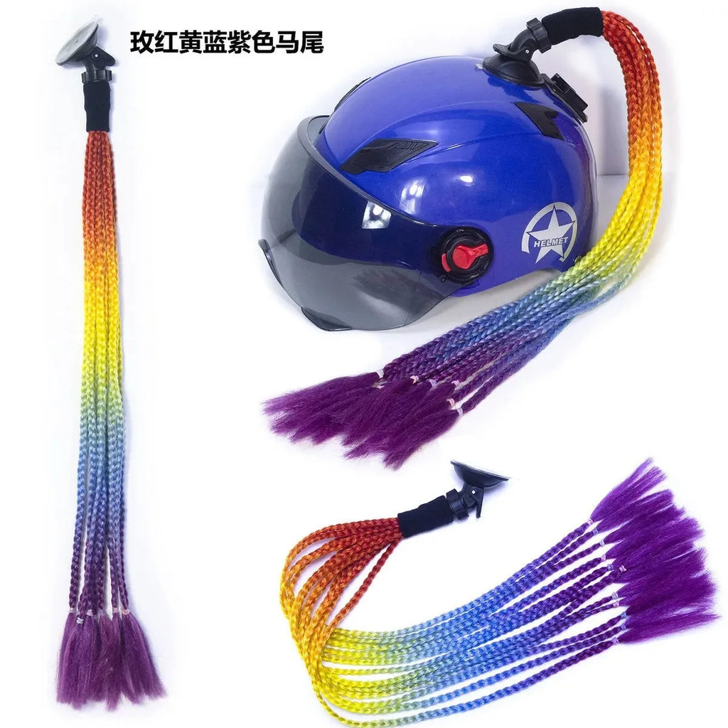 Motorcycle helmet ponytail, riding wig decoration, locomotive dreadlocks universal accessories, male and female double ponytail