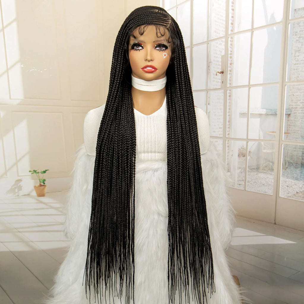 Synthetic Full Lace Cornrow Braided Wigs 36 inches Lace Frontal Square Knotless Box African Braiding Wig for Black Women