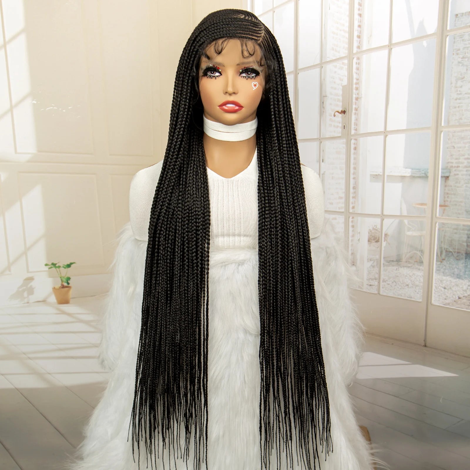 Synthetic Full Lace Cornrow Braided Wigs 36 inches Lace Frontal Square Knotless Box African Braiding Wig for Black Women