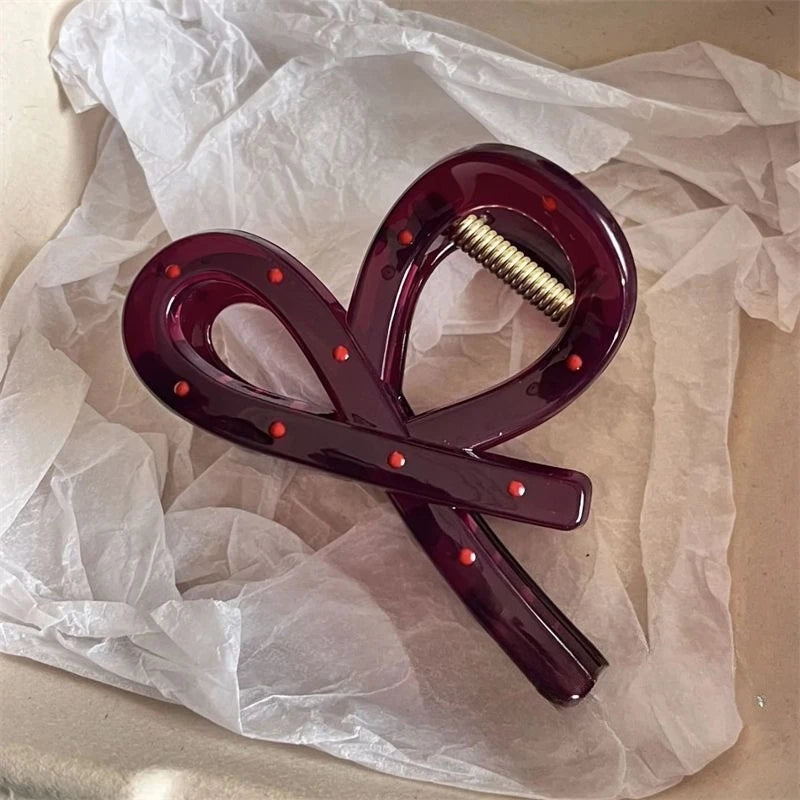 1/2pcs Vintage Elegant Polka Dot Red Bow Hair Clip Shark Claw Clamp Hairpin Barrette Korean Hair Headwear Accessories for Women