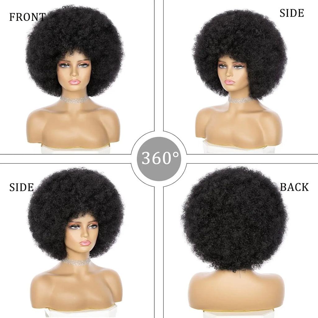 Synthetic Afro Kinky Curly Wig for Women Black 70s Bouncy and Soft Afro Puff Wigs Natural Looking Full Wigs for Party Cosplay