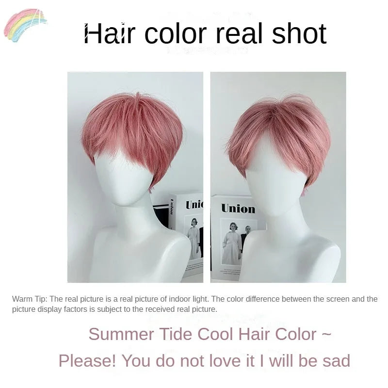 Pink Short Wig for Boy Men Cool Cosplay Blonde Black Wigs Synthetic Wig Heat Resistant Fiber Peruca Cacheada Sintetica