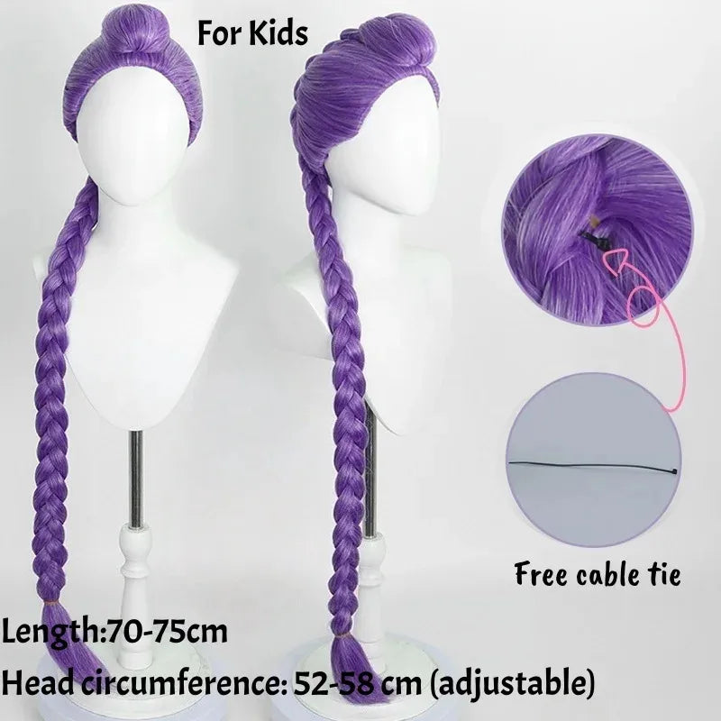 Girls Purple Long Braided Wig Girl Long Straight Braids Wigs for Costume Cosplay Party