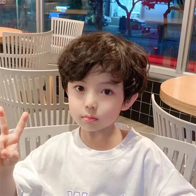 Little Boys Wig Kids Micro Curly Hair Baby Black Toupee Children Headgear Toddlers Headdress Schoolboy Headwear 2-5Y