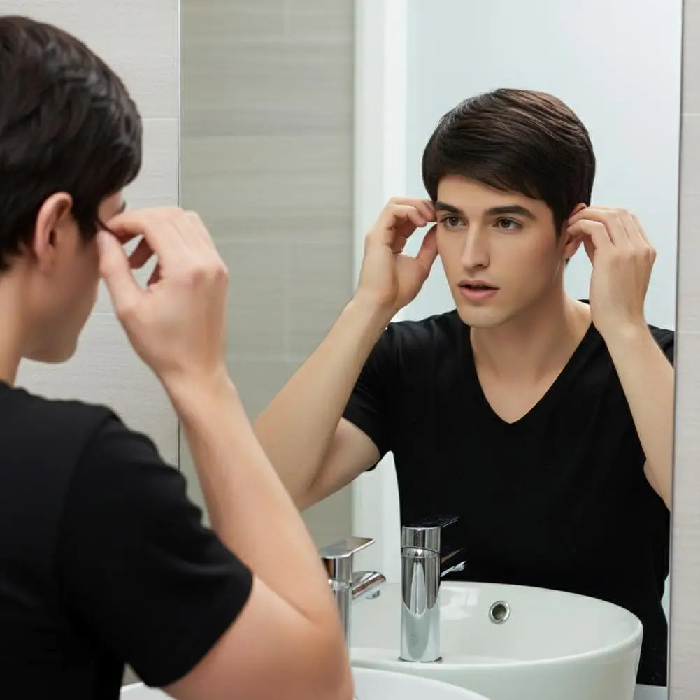 Men's Fashion Wig with Side Swept Bangs - Short Straight Hair Synthetic Full Wig for Men, European Style Ready to Wear