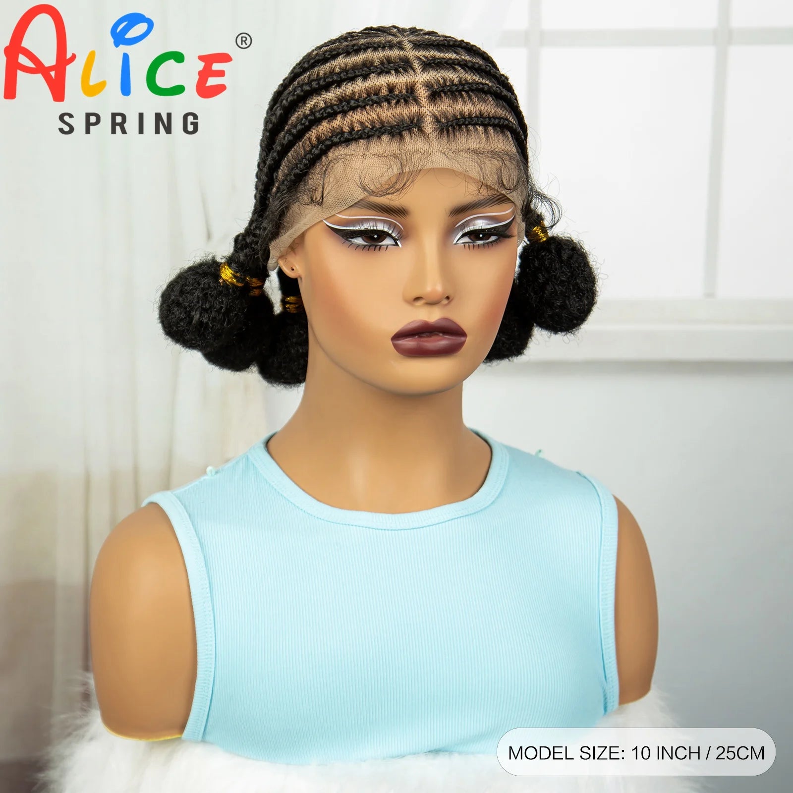 10Inch Short Natural Cornrow Braided Wigs with Baby Hair Synthetic Transparent Full Lace Handmade Bantu Braids Wigs for Women