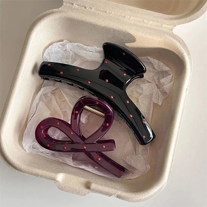 1/2pcs Vintage Elegant Polka Dot Red Bow Hair Clip Shark Claw Clamp Hairpin Barrette Korean Hair Headwear Accessories for Women