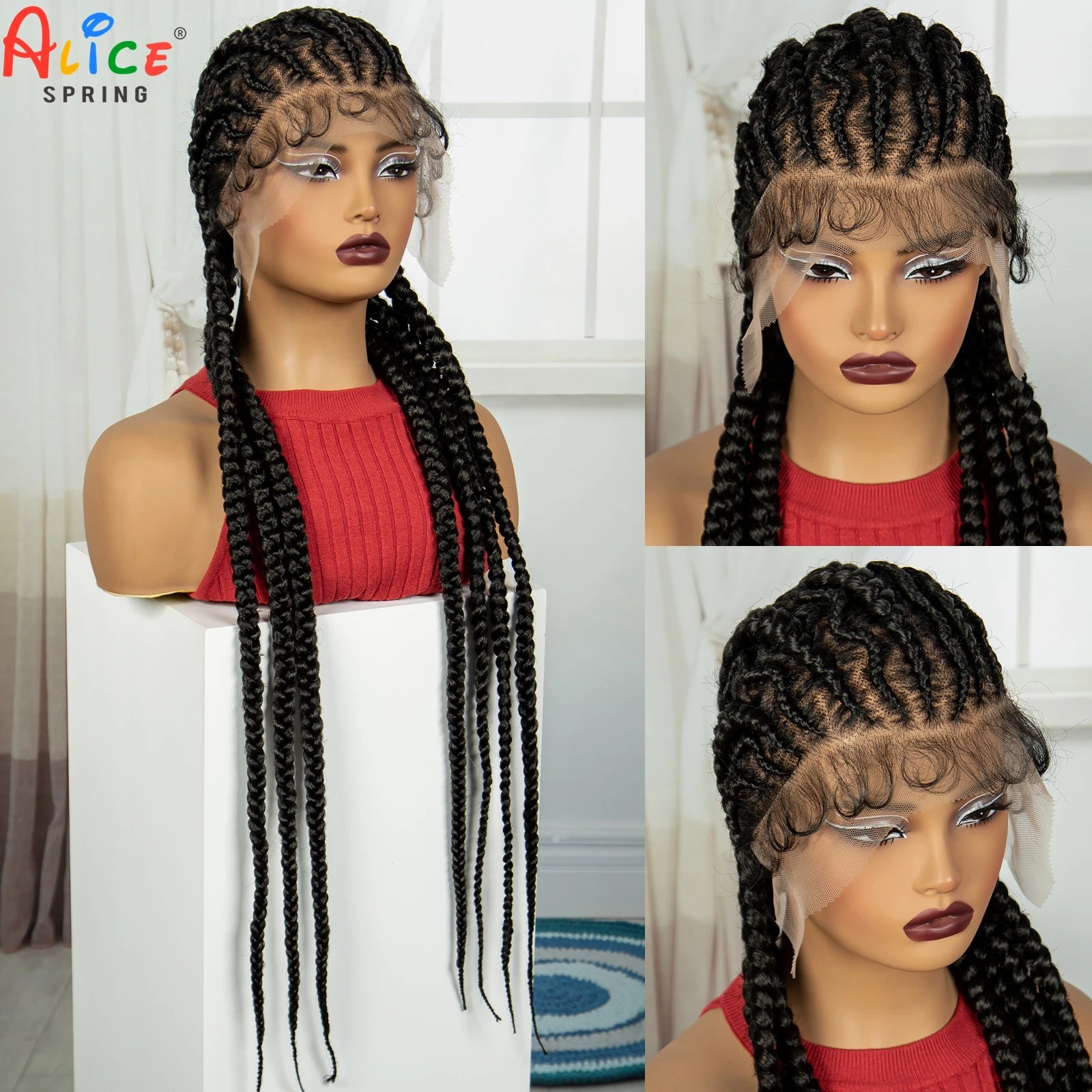 Handmade Cornrow Braided Wigs 36Inch Synthetic Lace Frontal BraidingHair Wigs Knotless Braids Wigs for Black Women