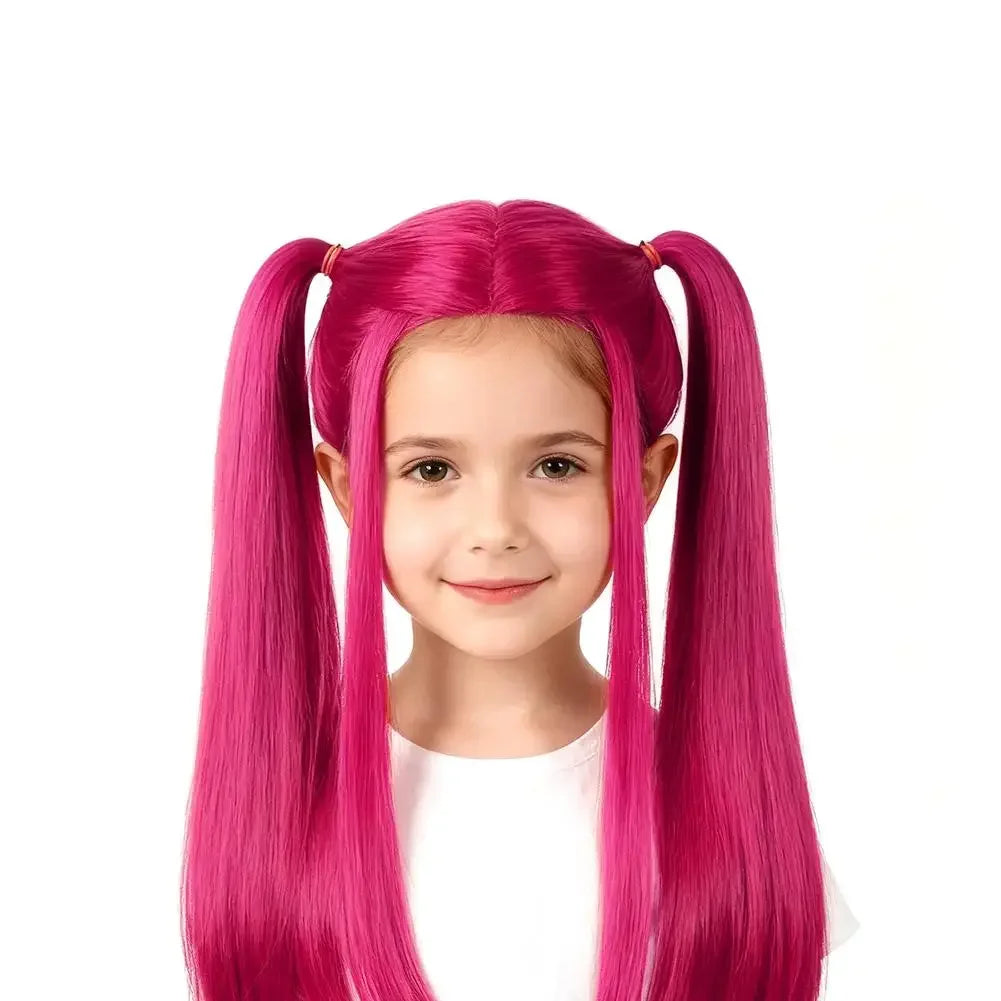 33.5-inch Purple Long Braid With Side Ponytail Integrated Tiger Mouth Clamp Children's Wig Halloween Costume Party Anime Cosplay