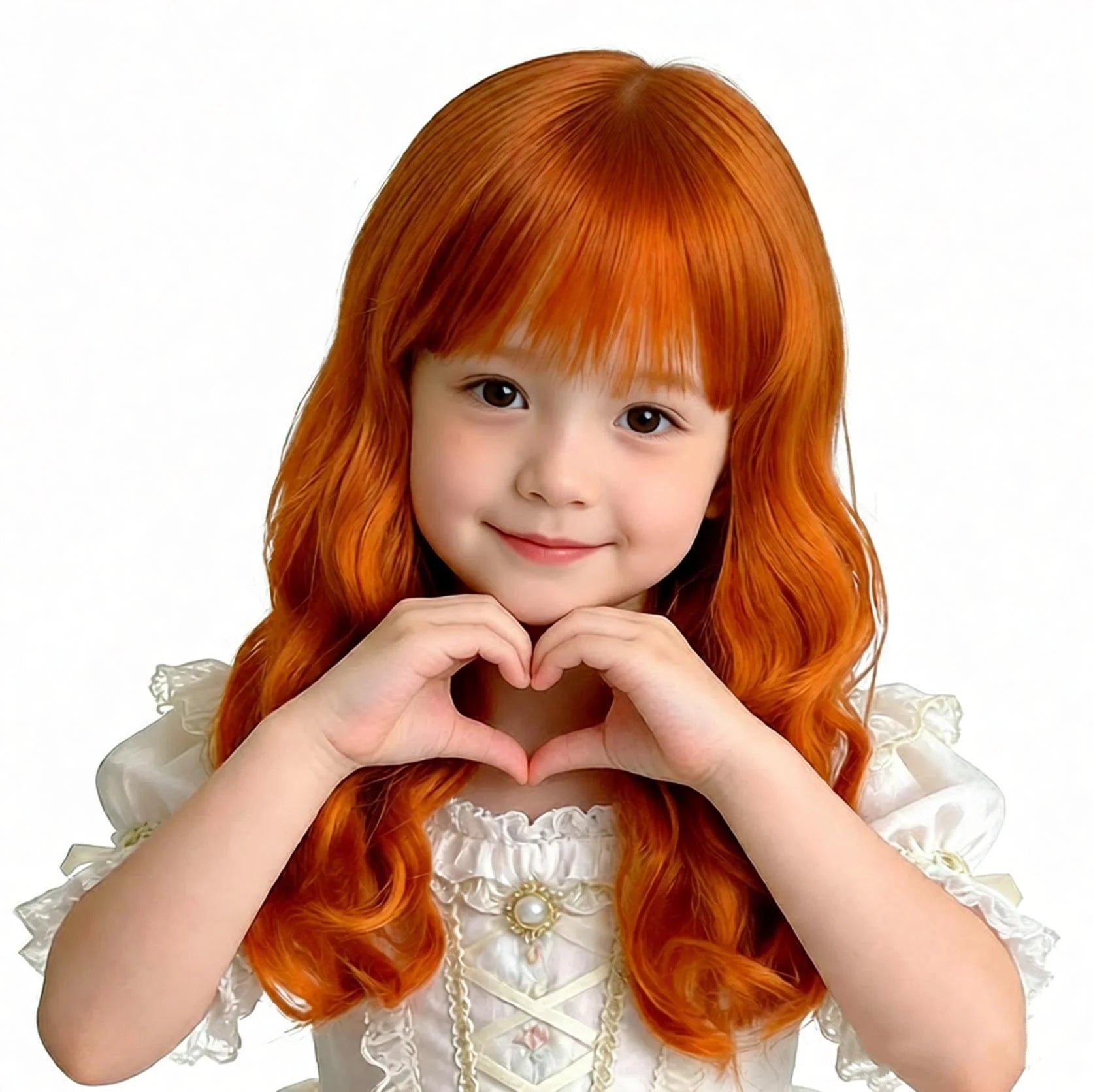 Girl's Wig Orange Long Curly Hair Kids Toupee Performance Photography Props Youth Headwear Juvenile Headdress Baby Headgear 2Y