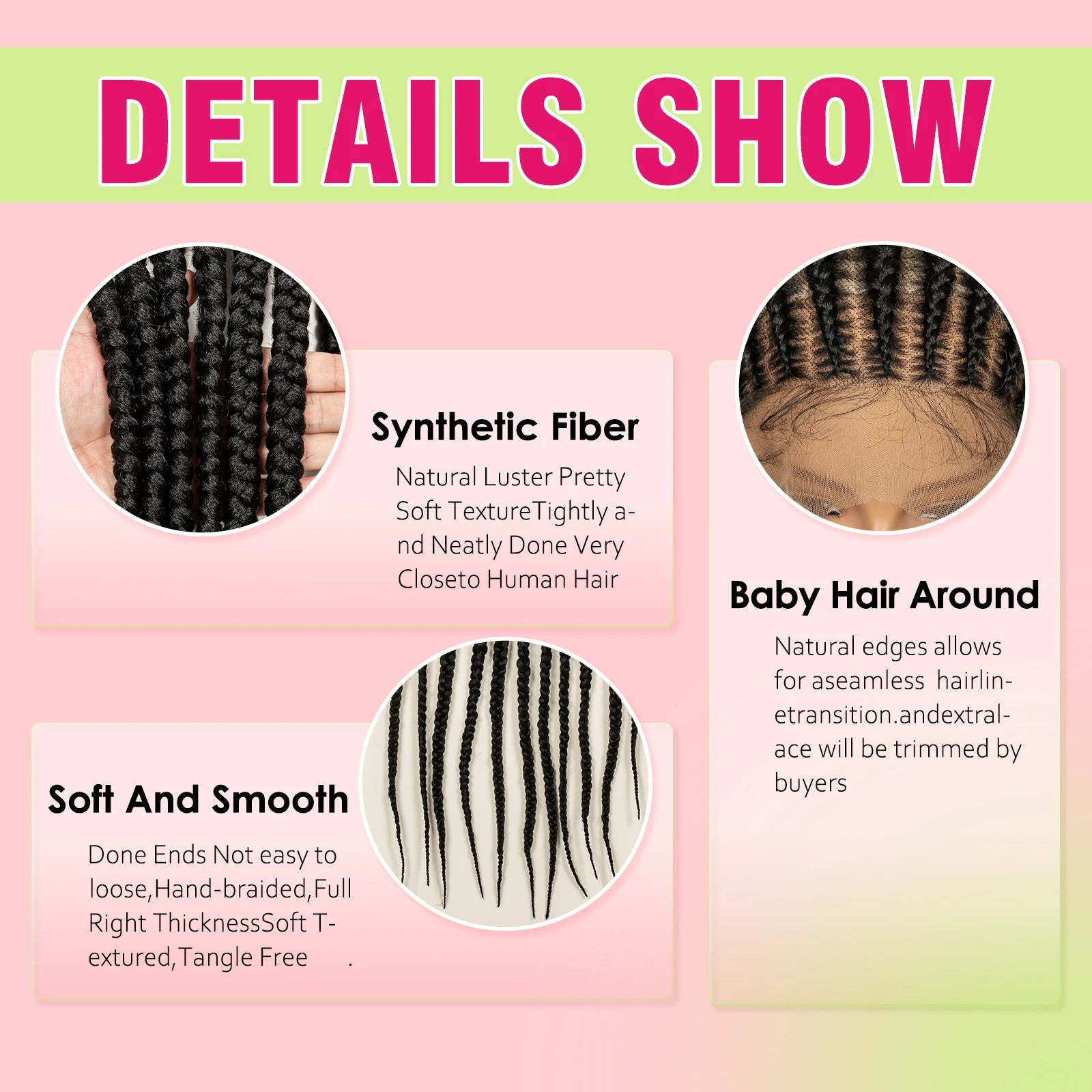 Protective Cornrow Braided Wigs Jumbo Braids 32inches Neatly Braided Full Lace Synthetic Wigs for Black Women