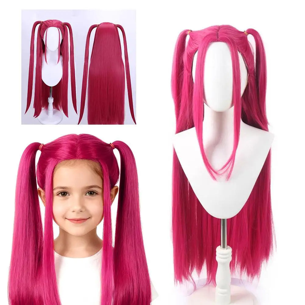 33.5-inch Purple Long Braid With Side Ponytail Integrated Tiger Mouth Clamp Children's Wig Halloween Costume Party Anime Cosplay