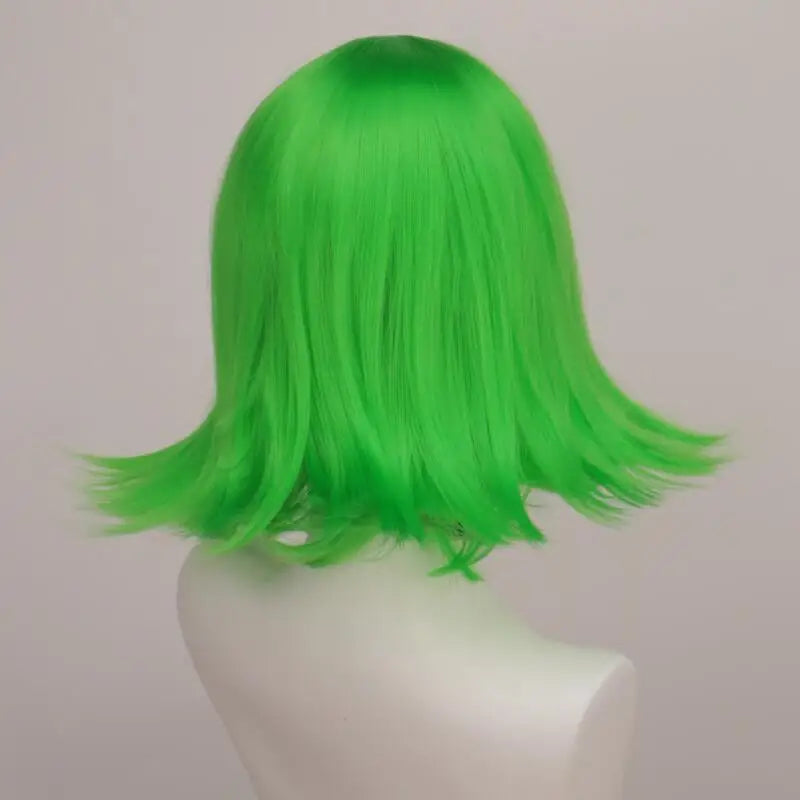Anime Short Bob With Bangs Cosplay Wig Boy Girl Blue Green Heat Resistant Synthetic Fiber Wig For Halloween Role Play Daily Prop