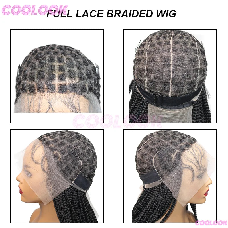36" Synthetic Box Braided Wigs For Black Women Cornrow Braids Lace Wigs Braids African Wigs