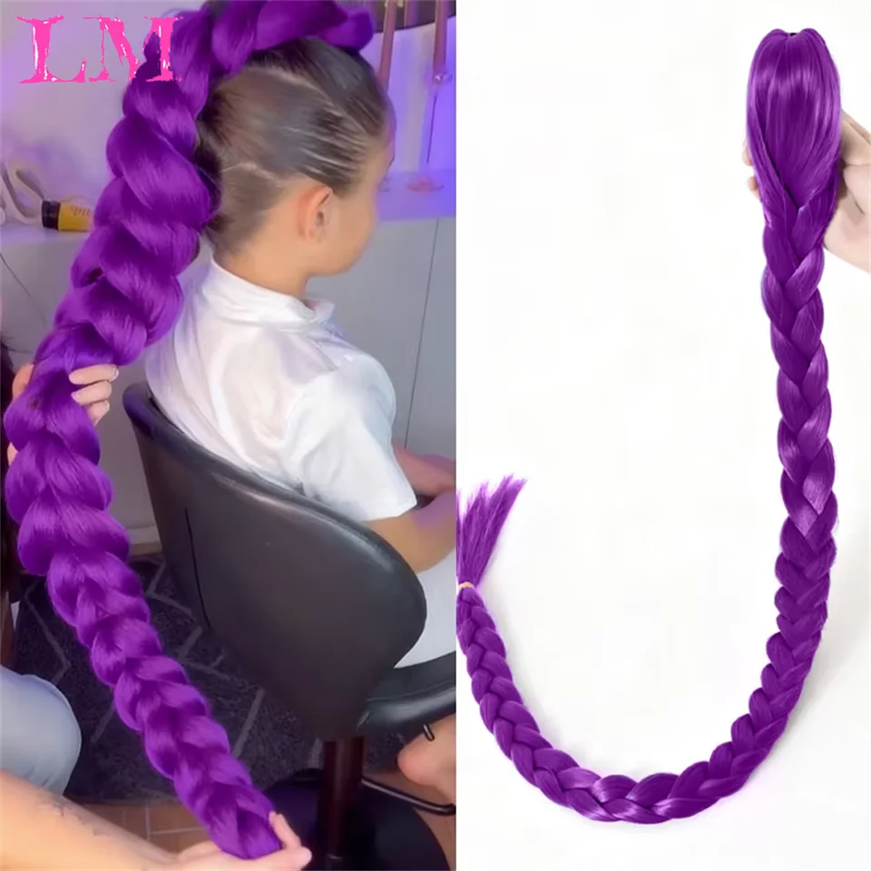 LM Synthetic 32nch Long Purple Braiding Hair Extensions for Braids Rumi Braiding Hair for Stage Party Cosplay Multi-colored Br