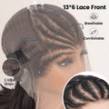 Cornrow Braided Wig with Curly Hair for Black Women 13X4 Synthetic Lace Frontal Handmade Braided Curly Bob Wigs with Baby Hair