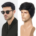 Exceptional! Fashion Wig Short Black Male Straight Synthetic Wig for Men Hair Fleeciness Realistic Natural Black Toupee Wigs