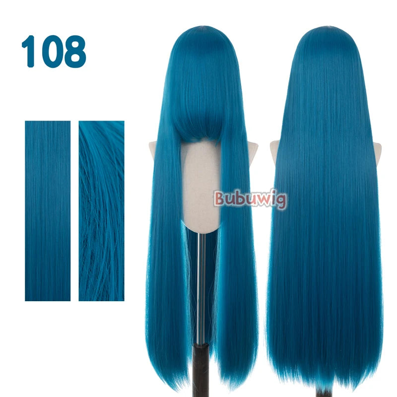 Bubuwig Synthetic Hair 100cm Long Straight Pure Color Cosplay Wigs Over 100 Colors Pink Orange Blonde Green Wig Heat Resistant