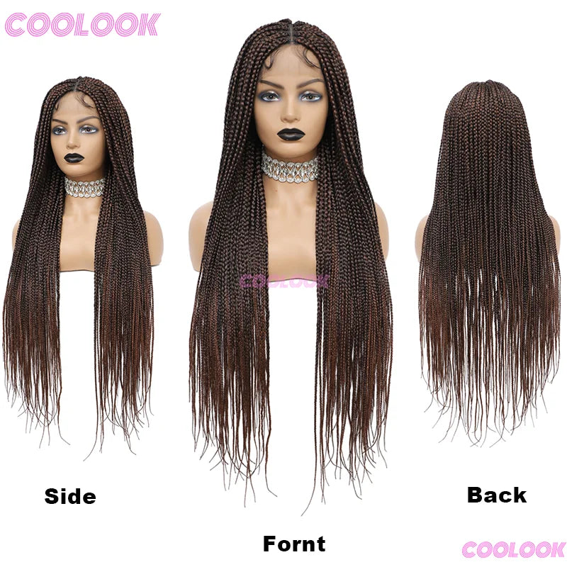 36" Synthetic Box Braided Wigs For Black Women Cornrow Braids Lace Wigs Braids African Wigs