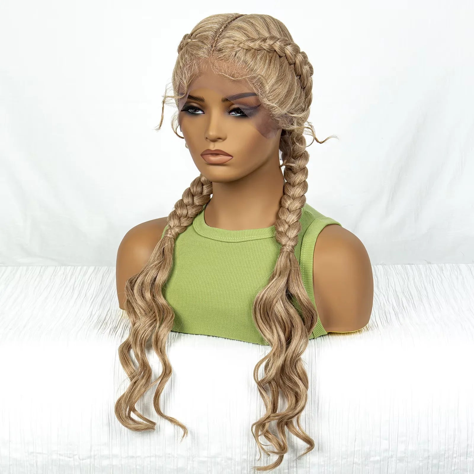 Synthetic Cornrow Braided Wigs with Curly Wave for Women Lace Frontal Afro Hair Braids Wig with Baby Hair for Girls 30 Inches
