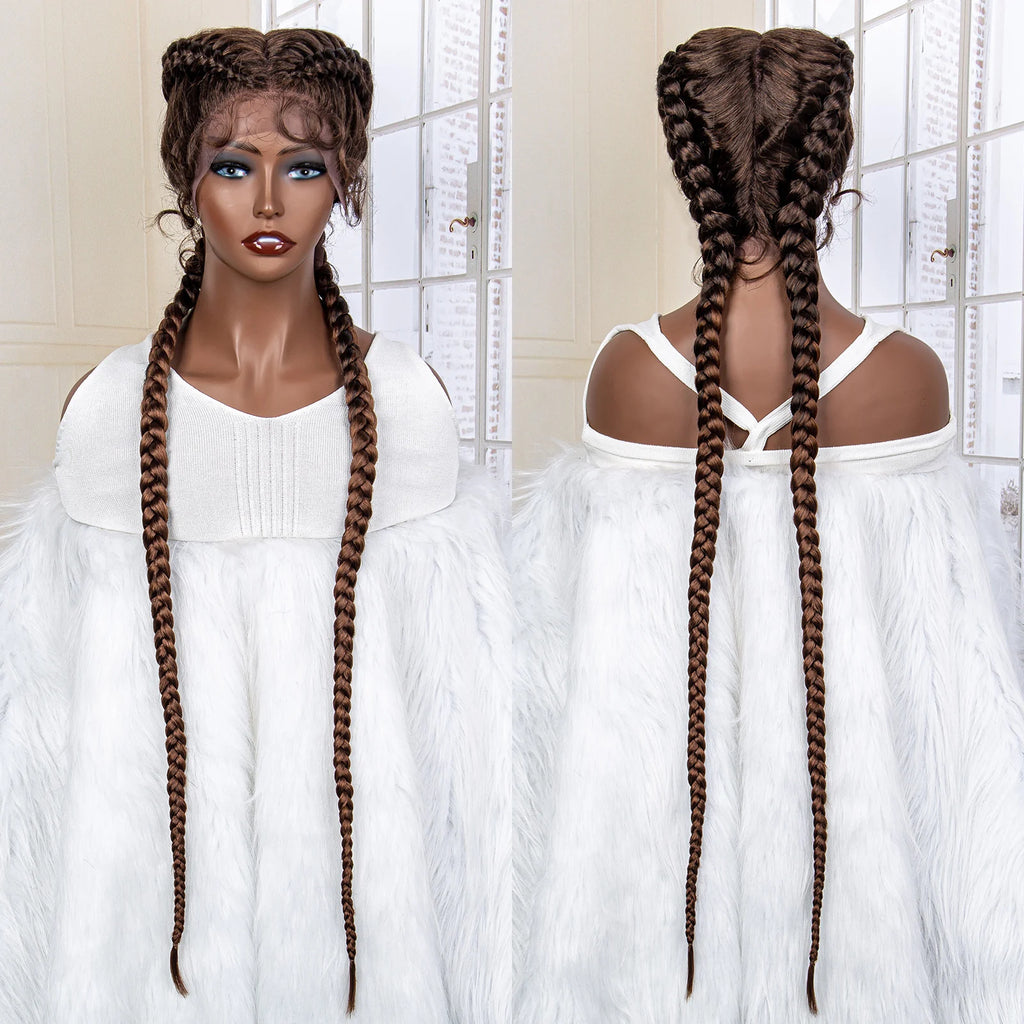 36 Inches Cornrow Braided Wigs Synthetic Lace Front Braids Wigs for Black Women Long Lace Wigs Double Braid Knotless