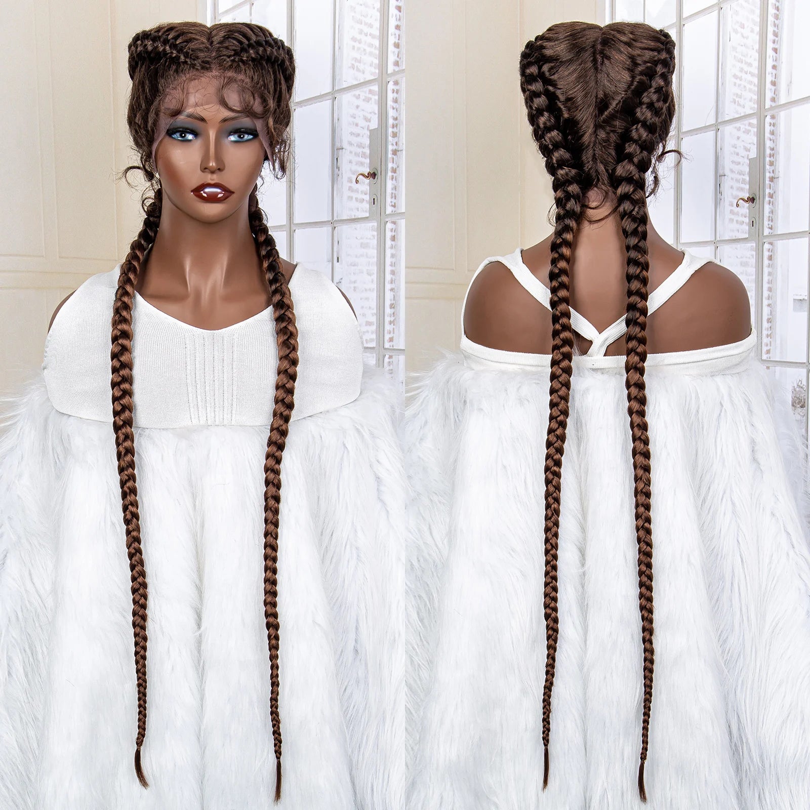 36 Inches Cornrow Braided Wigs Synthetic Lace Front Braids Wigs for Black Women Long Lace Wigs Double Braid Knotless